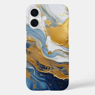 Coques iPhone 16 Bouffée en or et bleu