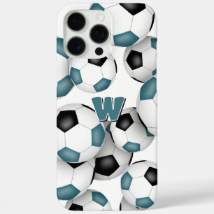 Coques iPhone 16 Pro Max boule de football noir turquoise monogrammed
