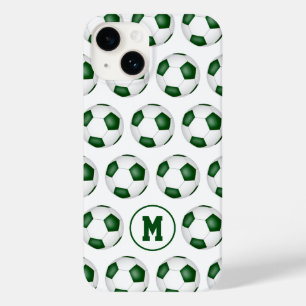 Coque Pour iPhone 14 boules de football blanc vert motif monogrammed