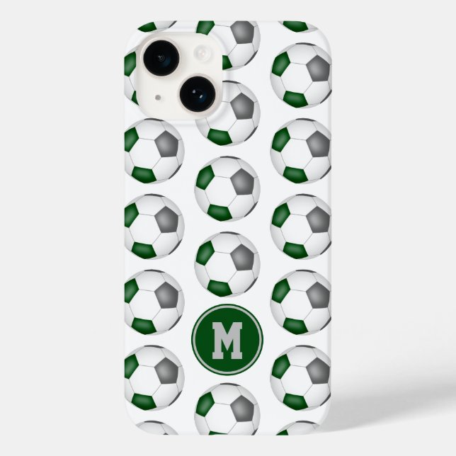 Coques Case-Mate iPhone boules de football gris vert motif monogrammé (Verso)