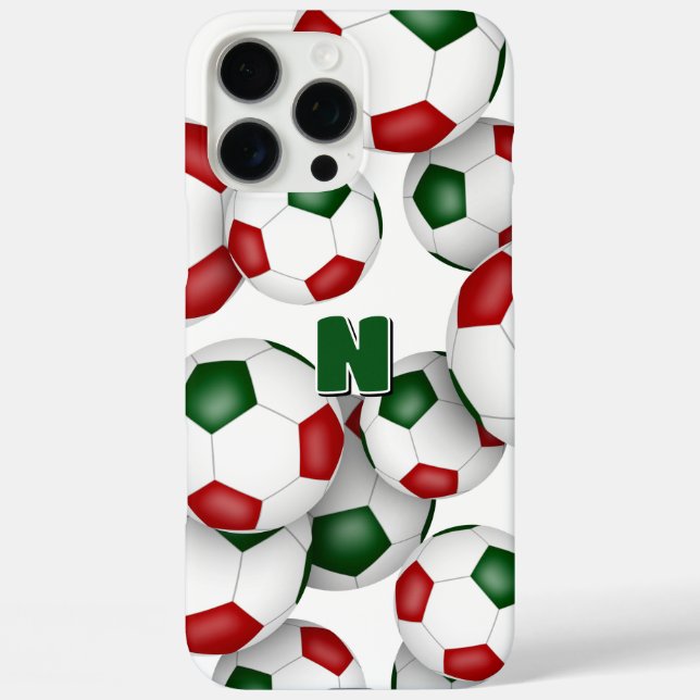 Coques Case-Mate iPhone boules de football rouge vert monogrammed (Verso)