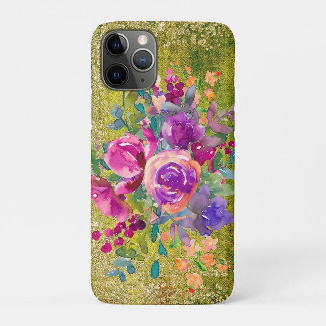 Coques Case-Mate iPhone Bouquet de fleurs d'aquarelle sur vert rustique (Dos)