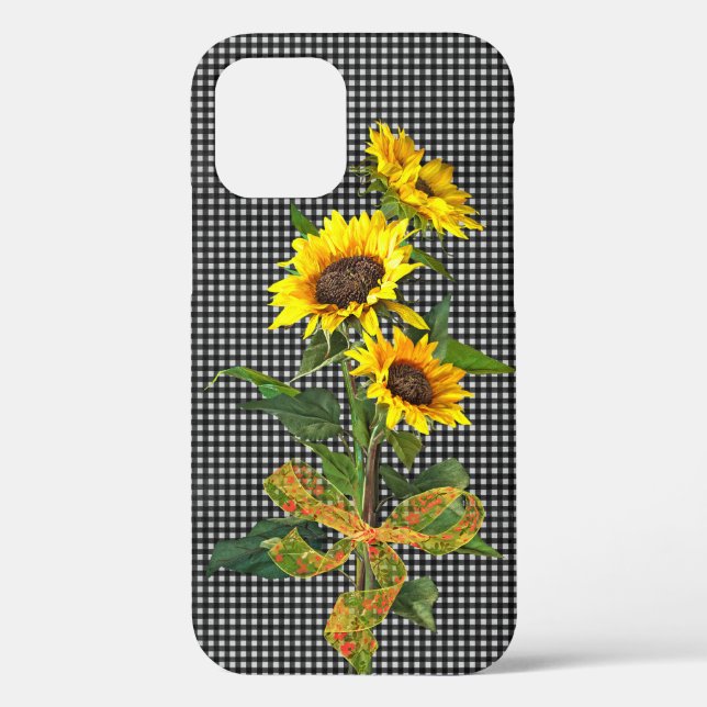 Coques Case-Mate iPhone Bouquet de tournesol sur En vichy noir (Verso)