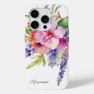 Coque iPhone 15 Pro Bouquet floral aquarelle