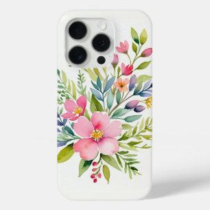 Coque iPhone 15 Pro Bouquet floral aquarelle du jardin rougissant