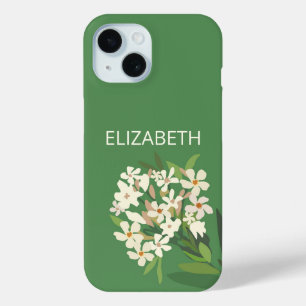 Coque Pour iPhone 15 Bouquet floral blanc Nom personnalisé