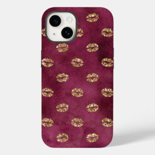 Coque Pour iPhone 14 Bourgogne Gold Parties scintillant Baisers Lièvres