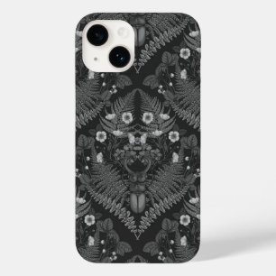 Coque Pour iPhone 14 Bousier et fougères, en noir et blanc