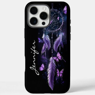 Coques iPhone 16 Pro Max Bouteilles en plumes violettes Boho Dreamcatcher