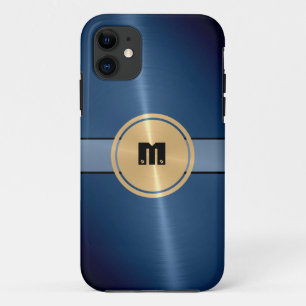 Case-Mate iPhone Case Bouton bleu brillant en acier inoxydable métal et 