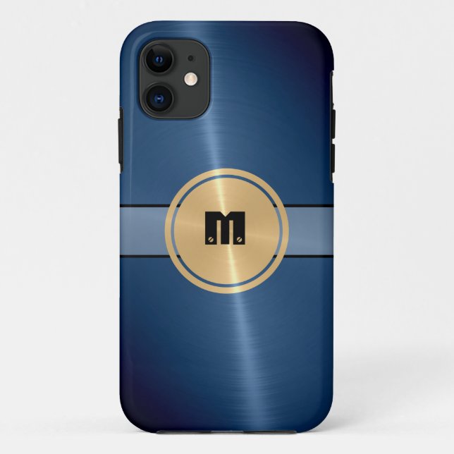 Coques Case-Mate iPhone Bouton bleu brillant en acier inoxydable métal et  (Dos)