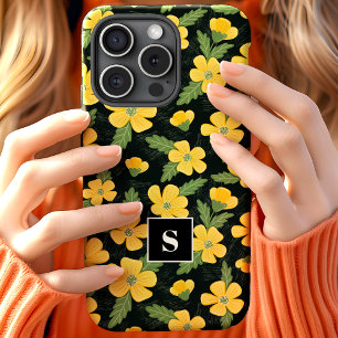 Coque Pour iPhone 15 Bouton d'Or Floral Monogrammé Fleur