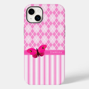 Coques Pour iPhone Bouton Motif Jacquard rose et rayures Durable