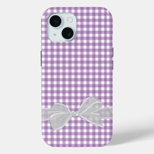 Coques Case-Mate iPhone Bow blanc sur En vichy violet (Verso)