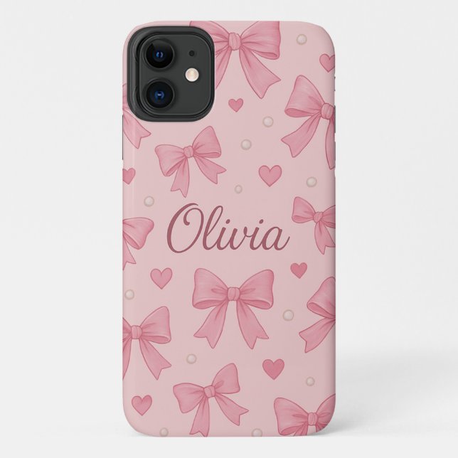 Coques Case-Mate iPhone Bow rose & Coeurs Téléphone personnalisé - Personn (Dos)