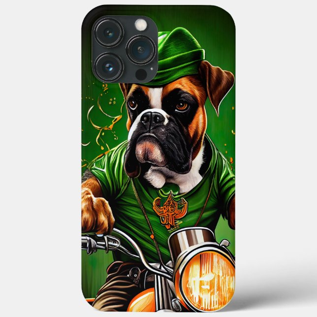 Coques Case-Mate iPhone Boxer Chien Conduite Vélo St. Patrick's Day (Verso)