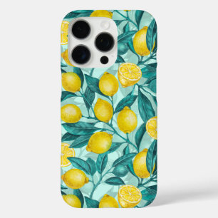 Coques iPhone 16 Pro Branches de citron bleu et jaune