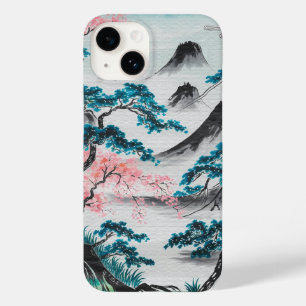 Coque Pour iPhone 14 Branches en fleurs et pics brumeux