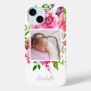 Coque Pour iPhone 15 Bright Blooms Custom Photo Monogramme