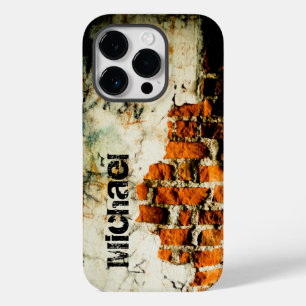 Coque Pour iPhone 14 Pro Brique orange blanche Mur grafiti Nom personnalisé