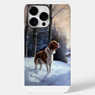 Coque Pour Pour iPhone 14 Pro Max Brittany Spaniel Laissez Neige Noël