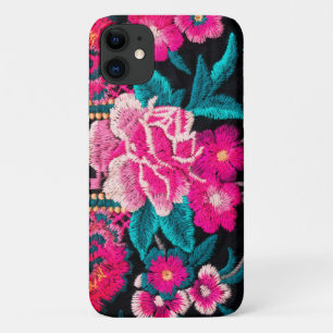 Case-Mate iPhone Case Broderie bohème look fleur rose noire