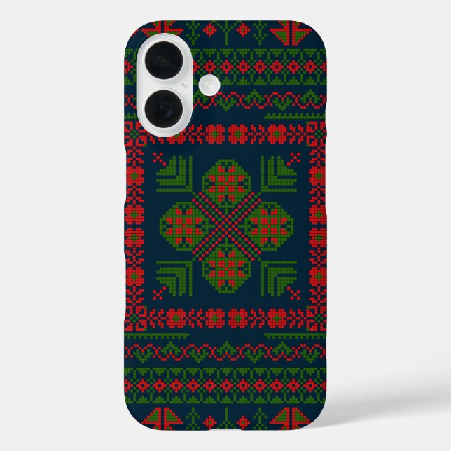 Coques Case-Mate iPhone Broderie palestinienne Tatreez rouge vert 5 Motif (Verso)