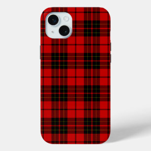 Coque iPhone 15 Mini Brodie tartan rouge noir plaid