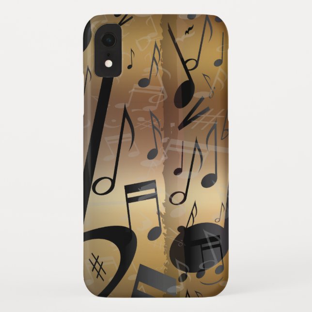 Coques Case-Mate iPhone Bronze d'or et notes noires de musique (Dos)