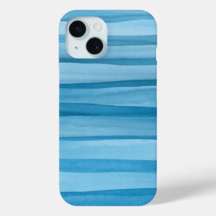 Coque Pour iPhone 15 Brosses Abstrait Motif d'aquarelle bleue