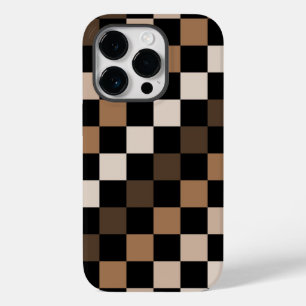Coque Pour iPhone 14 Pro Brown À damiers noir En vichy Motif