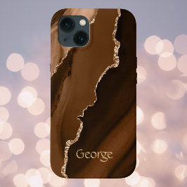 Case-Mate iPhone Case Brown Faux Agate Marled Design avec nom