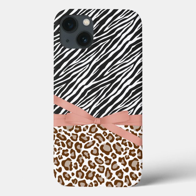 Coques Case-Mate iPhone Brown Leopard Zebra Animal Pink Ribbon (Verso)