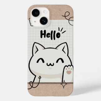 Coque Pour iPhone 14 Brown vintage bonjour chat mignon design esthétiqu
