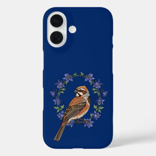 Coques iPhone 16 Bruant à tête noire du Colorado entouré d'aquilège