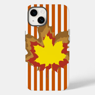 Coque Pour iPhone 14 Brûler les rayures automnales avec Feuilles