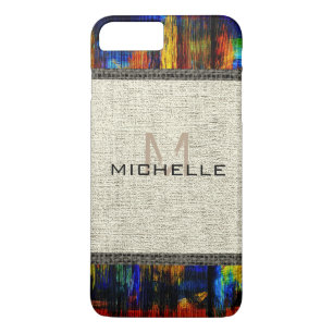 Coque iPhone 8 Plus/7 Plus Brûlure à l'allure de bois de peinture Monogramme