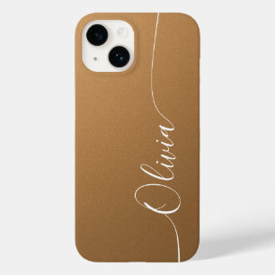 Coque Pour iPhone 14 Brun Blanc Élégant Nom Script Calligraphié