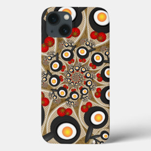 Etui iPhone 13 Brunch Fractal Art Drôle Nourriture, Tomates, Oeuf