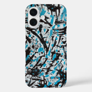 Coques iPhone 16 Brush bleu et noir Abstrait