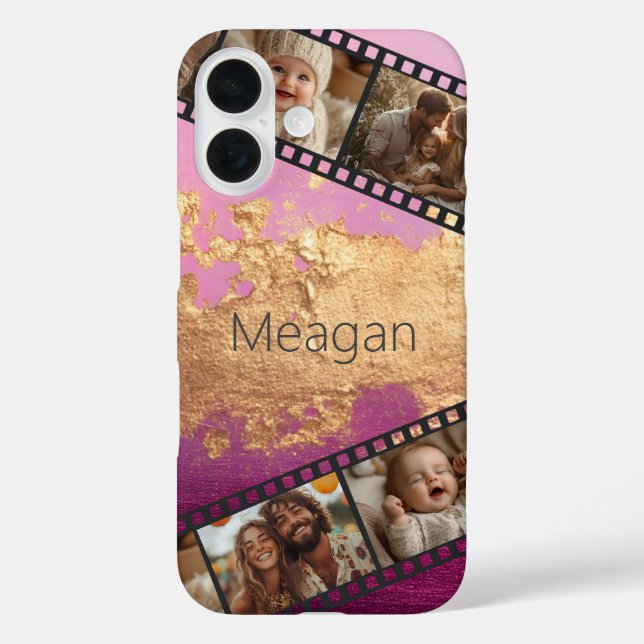 Coques Case-Mate iPhone Brush Strokes Pink & Gold Film Strip (Verso)