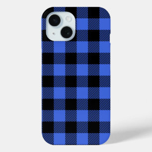 Coque Pour iPhone 15 Buffalo Check Blue & Black Lumberjack Plaid Decor