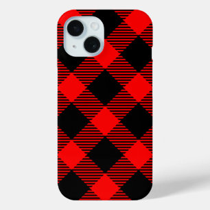 Coque Pour iPhone 15 Buffalo Check Rouge et Noir Lumberjack Plaid Decor