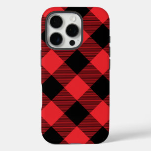 Coques iPhone 16 Pro Buffalo Plaid Red Black Check