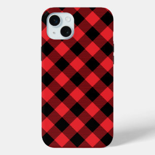 Coque iPhone 15 Mini Buffalo Plaid Red Black Check