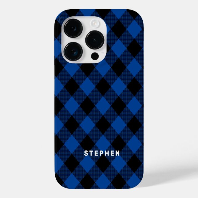 Coques Case-Mate iPhone Buffle bleu et noir Plaid personnalisé (Verso)