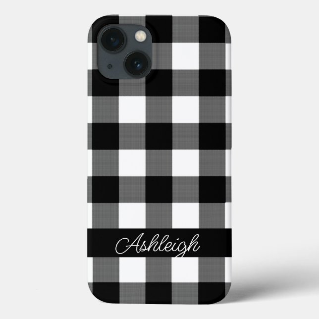 Coques Case-Mate iPhone Buffle noir blanc Check Plaid Personnalisé (Verso)