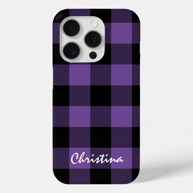 Coques Case-Mate iPhone Buffle violet et noir Plaid personnalisé (Verso)