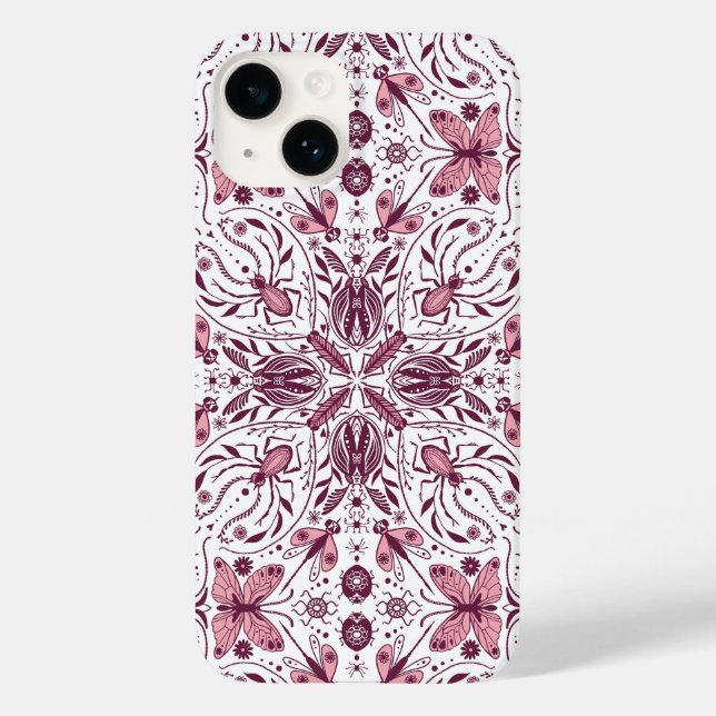 Coques Case-Mate iPhone Buissons, magenta foncé et rose sur blanc (Verso)
