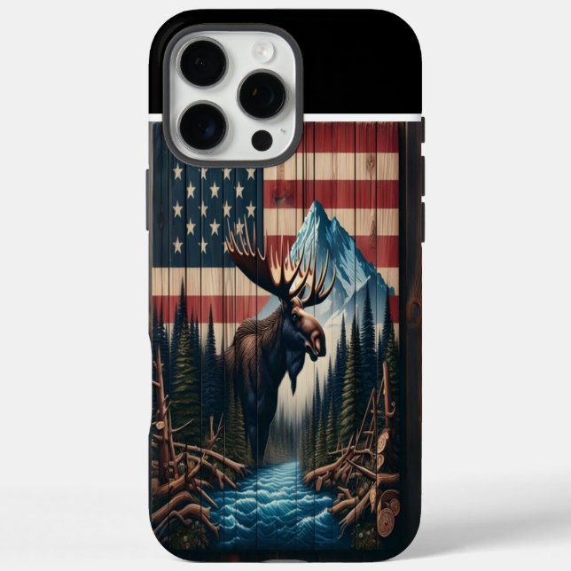 Coques Case-Mate iPhone Bull Moose American Flag Art (Verso)